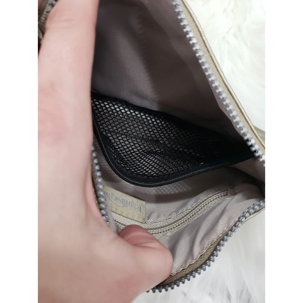 NEW Kipling‎ Harrie makeup pouch metallic Stone beige tuape gold AC8257